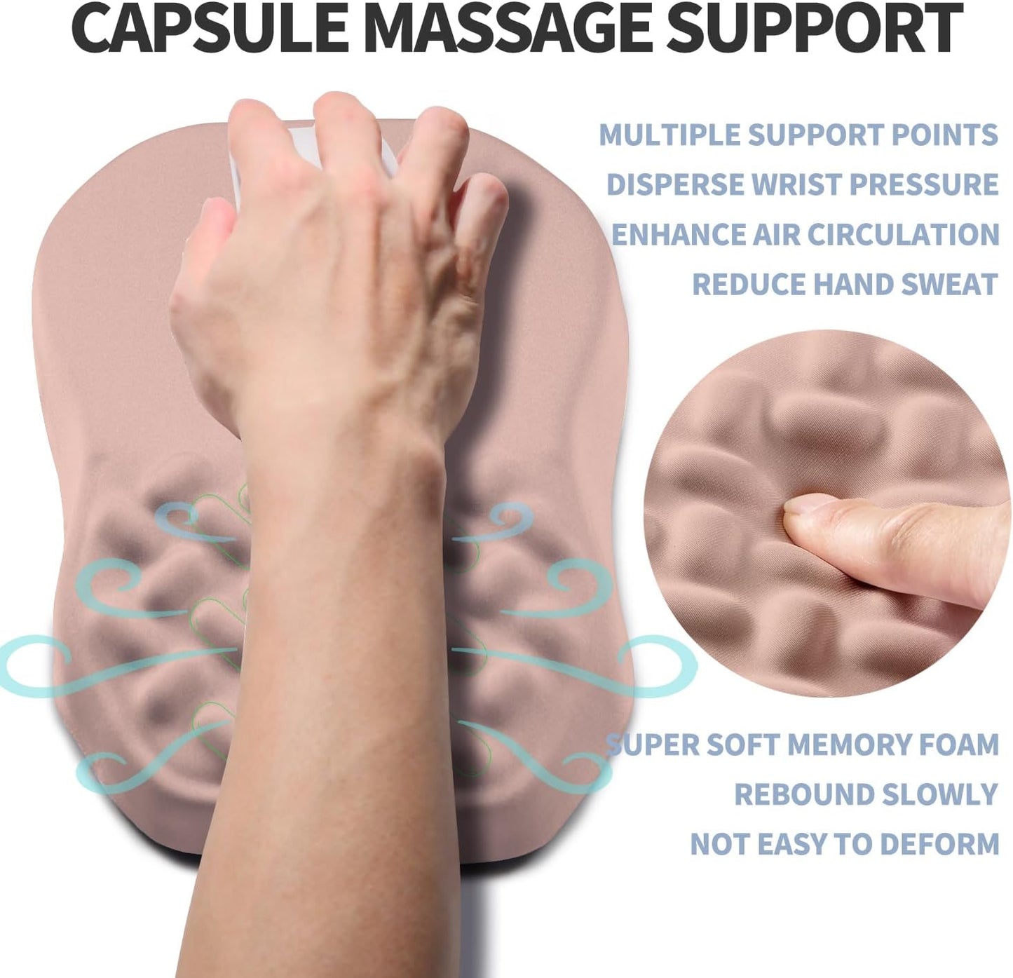 Ergonomic Raised Mouse Pad Wrist Support with Bilateral Slope Memory Foam Mousepad for Wrist Rest and Carpal Tunnel Pain Relief 11.8x7.9〃 Apricot Pink