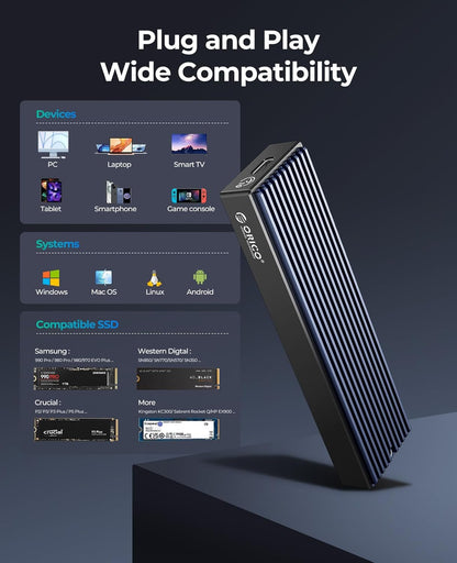 ORICO M.2 NVMe SSD Enclosure, USB 3.1 Gen 2 (10 Gbps) PCIe External Adapter NVMe Case for 2230/2242/2260/2280 M.2 SSD up to 8TB, UASP Supported - M2PV