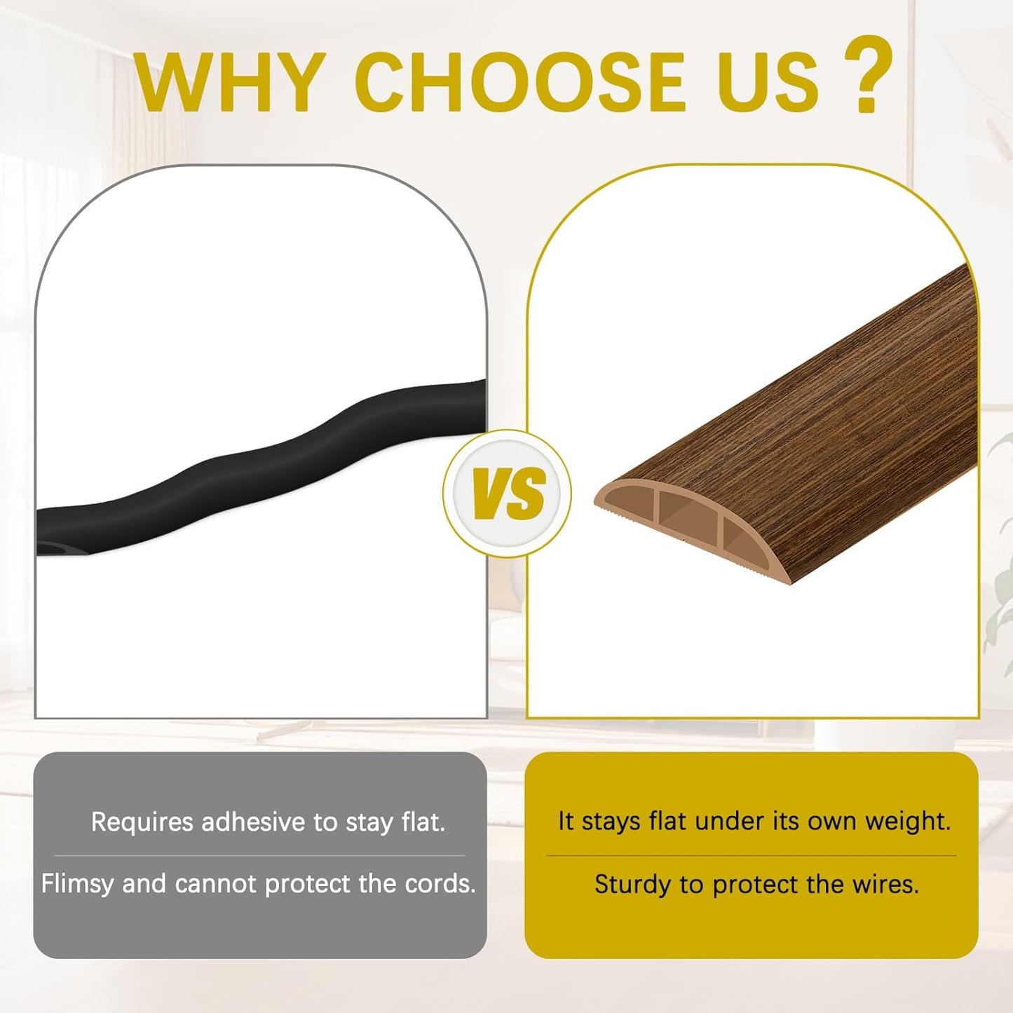 Floor Cord Cover 10FT Cord Covers for Wires on Floor Protect Wires & Prevent Trip Hazards, Easy to Cut for Home, Office, School, Concerts, Cavity W0.6in x H0.32in