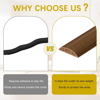 Floor Cord Cover 10FT Cord Covers for Wires on Floor Protect Wires & Prevent Trip Hazards, Easy to Cut for Home, Office, School, Concerts, Cavity W0.6in x H0.32in