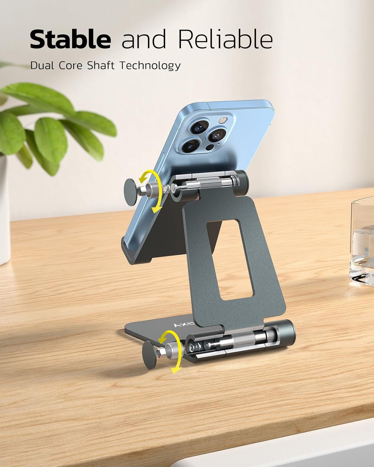 Nulaxy Dual Folding Cell Phone Stand, Fully Adjustable Foldable Desktop Phone Holder Cradle Dock Compatible with iPhone 17 16 15 14 13 12 11 Pro Max Xs Xr X 8, Nintendo Switch, All Phones - Gray