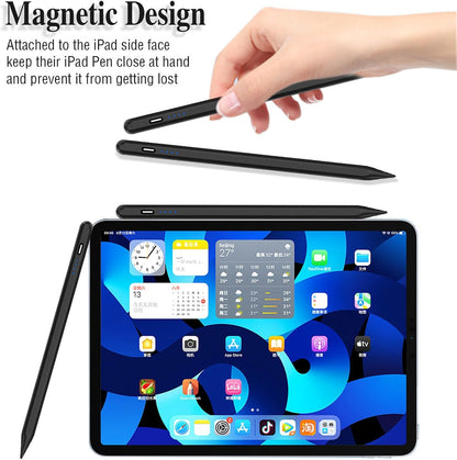 Active Stylus Pens for Touch Screens Rechargeable Tablet Pen POM Tip Magnetic iPad Pencil Stylus Pen for iPad/Pro/Air/Mini/iPhone and Other Smartphone Device-Black