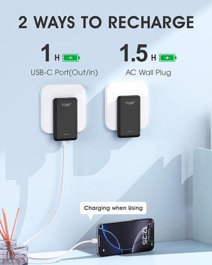 TG90° Portable Charger Power Bank,5000mAh Small Battery Pack with Built-in Foldable AC Wall Plug and Cables, Mini Battery Charger Compatible with iPhone 16 15 14 13 12 Samsung Google iPad etc