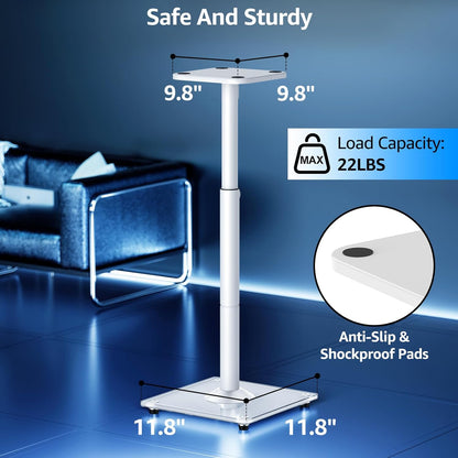 MOUNTUP Universal Speaker Stands Pair 28.3" to 37.4" Height Adjustable Floor Speaker Stands, Holds Bookshelf & Satellite Speaker Large Speaker, Up to 22LBS Cable Concealing 9.8" Plate White MU9132W-L