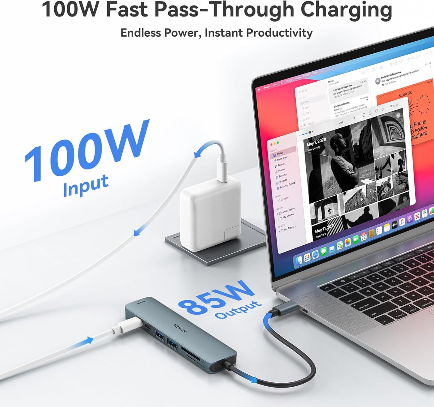 USB C Hub HDMI Adapter for MacBook Pro/Air, MOKiN 7 in 1 USB C Dongle with HDMI, SD/TF Card Reader, USB C Data Port,100W PD, and 2 USB 3.0 Compatible for MacBook Pro/Air, Dell XPS, Lenovo Thinkpad.
