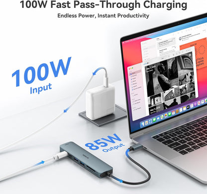 USB C Hub HDMI Adapter for MacBook Pro/Air, MOKiN 7 in 1 USB C Dongle with HDMI, SD/TF Card Reader, USB C Data Port,100W PD, and 2 USB 3.0 Compatible for MacBook Pro/Air, Dell XPS, Lenovo Thinkpad.