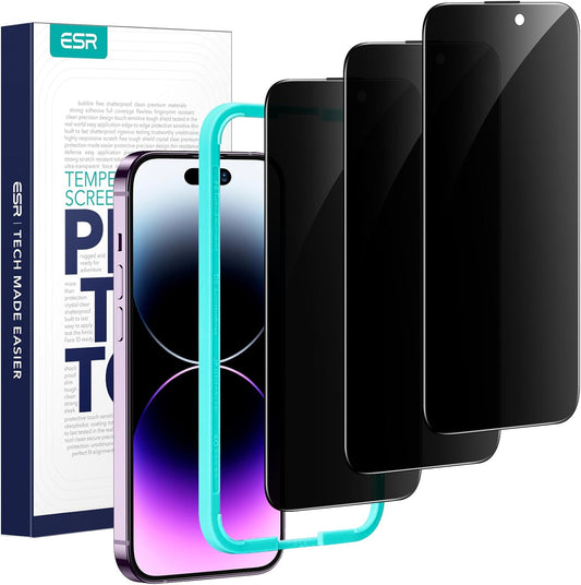 ESR 3 Pack for iPhone 14 Pro Max Privacy Screen Protector, Anti-spy Tempered-Glass Privacy Screen Protector, Micro-curved Edges, Case Friendly