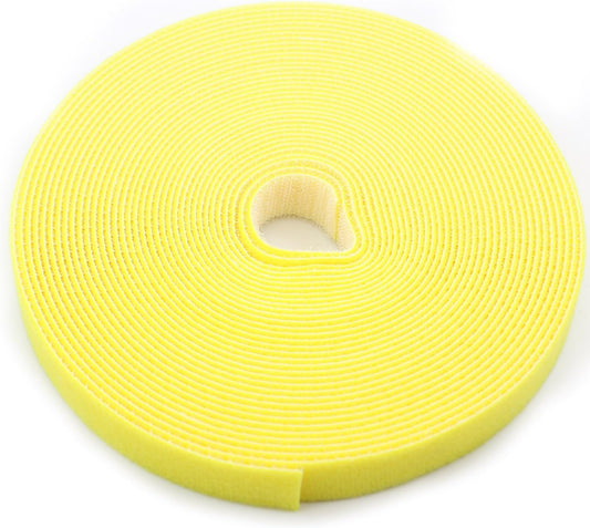 Reusable Fastening Tape Cable Ties 3/4 Inch Double Side Hook Roll (10 Yard, Yellow)