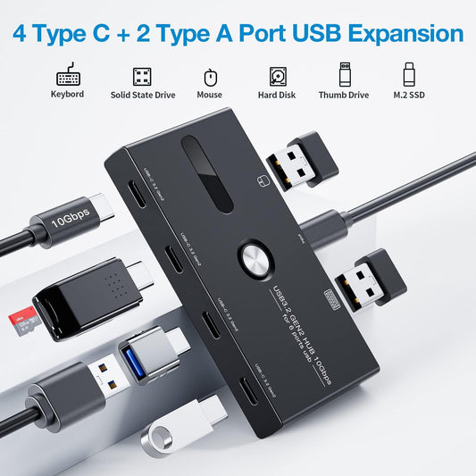 10Gbps USB C Hub, 6 Ports Type C Splitter, USB-A/C to USB C/A Adapter for PC, Laptop, MacBook Pro/Air, iMac, Surface Pro, Chromebook, Etc(HUB ONLY, Not Support Charging/Monitor)