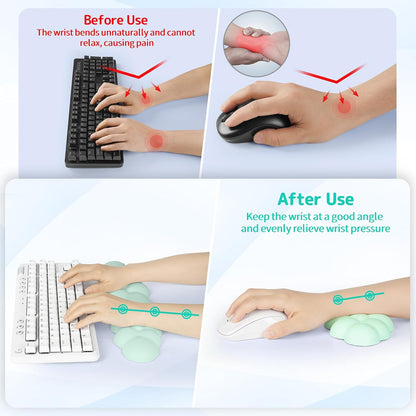 Cloud Wrist Rest Keyboard, Cloud Keyboard Wrist Pad Set with PU Leather Memory Foam, Cute Arm Rest for Palm Support, PC/Gaming Desk Accessories/Office Setup/Computer Hand Cushion - Light Green