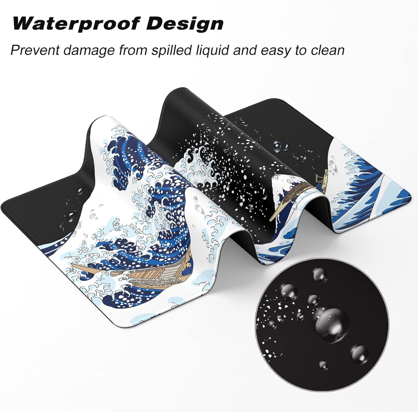 Extended Gaming Mouse Pad, XXL Large Desk Pad 30 x 14 Inch, Big Computer Keyboard Mousepad, Waterproof Mouse Mat with Stitched Edges and Non-Slip Base for Women Office Gaming, Sea Waves