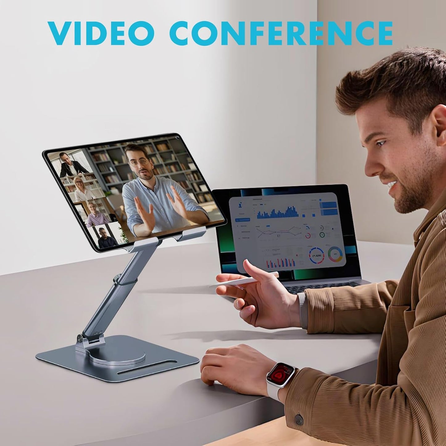 GuaziV 360° Adjustable Tablet Stand - Ergonomic Foldable Holder for iPad 10.2-12.9”, Kindle, Phones 4-13”, Anti-Slip Desktop Mount for Work, Cooking, Gaming & Reading