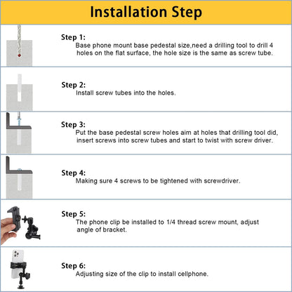 Drill Base Truck Phone Stand for 3.5~7.5 inches iPhone/HTC/LG/Nexus/Huawei/Smart Phones, Fit for Truck, Car,Van, Vehicles, 360°Adjustable Aluminum Alloy Mount