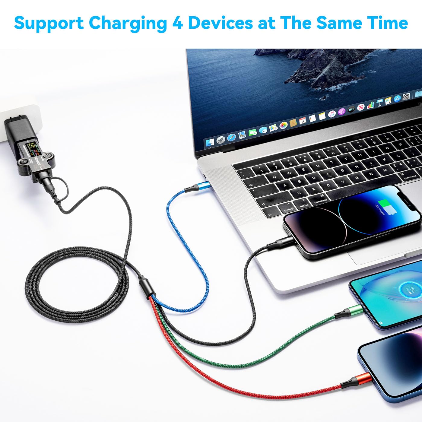 4 in 2 Multi Charging Cable 3.5A, [2Pack 6Ft] Multiple fast Charging Cord USB A/C to Type C/Micro USB/Lightning Universal Braided Charger Cable,Multi Charger for Cell Phones,iPhone,Galaxy and More