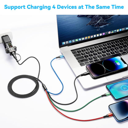 4 in 2 Multi Charging Cable 3.5A, [2Pack 6Ft] Multiple fast Charging Cord USB A/C to Type C/Micro USB/Lightning Universal Braided Charger Cable,Multi Charger for Cell Phones,iPhone,Galaxy and More