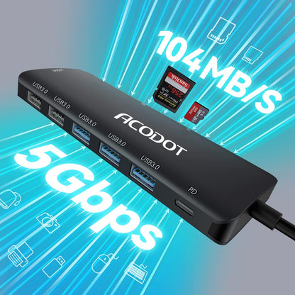 Acodot 9 in 1 USB C to 4K@60HZ HDMI Multiport Adapter, 3 USB 3.0 Ports, SD/TF Card Reader, 100W PD, Designed for MacBook Pro Air HP XPS etc, Black