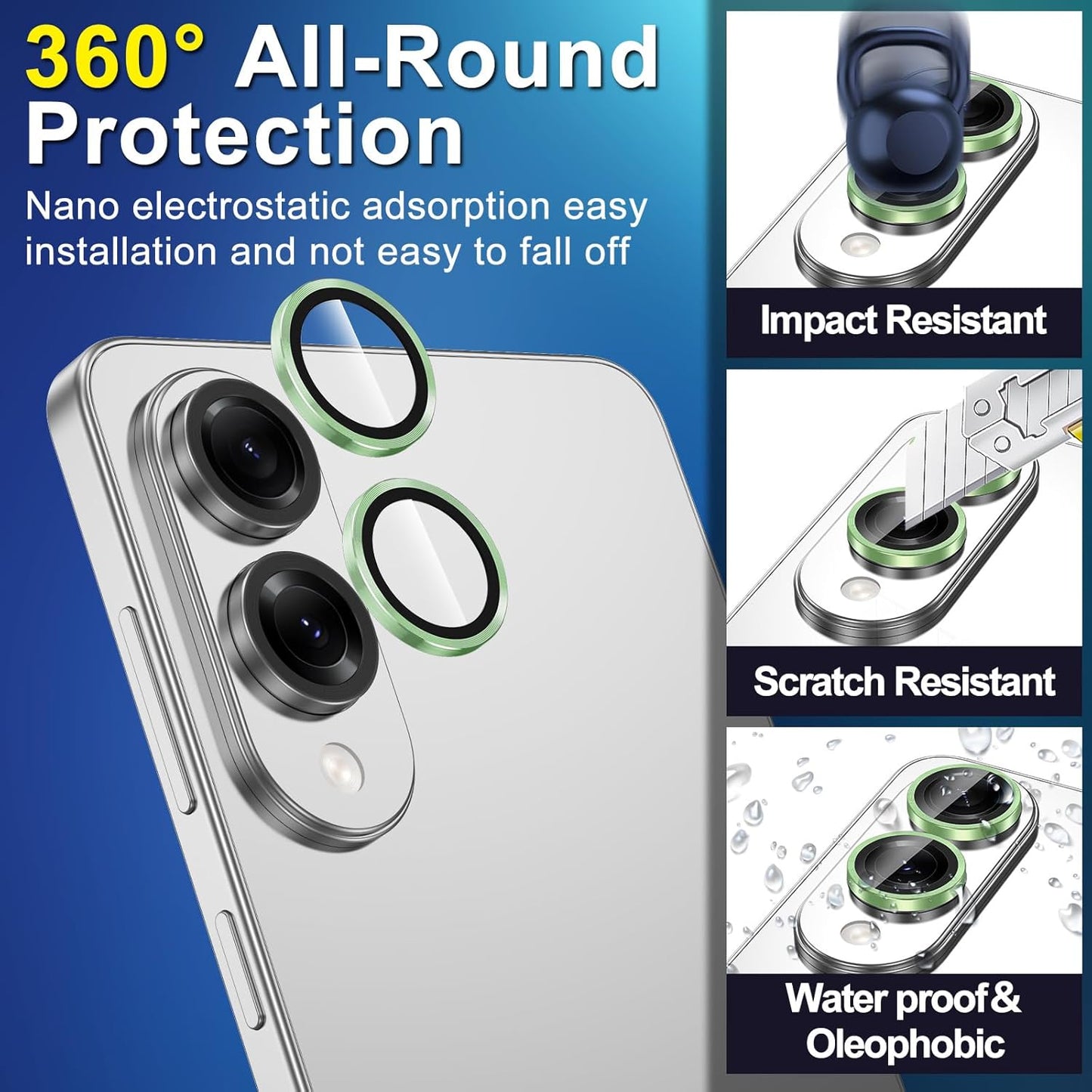 for Samsung Galaxy S25 Edge Camera Lens Protector, Individual Metal Ring Tempered Glass Lens Cover, [Strong Adsorption] Scratch Resistant Ultra-Thin HD Clear Lens Cover, 1 Set-Green