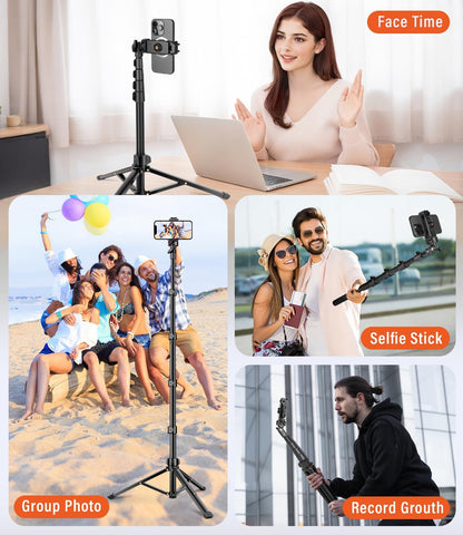 Phone Tripod, 86" Tall Tripod Stand with Gooseneck, Remote and Phone Holder, Suitable for Recording Fitness Vlog Watching Cooking, Compatible with Smartphone, Camera