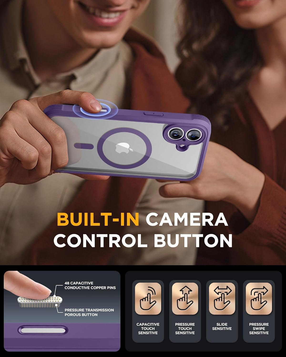 Miracase Magnetic for iPhone 16 Plus Case Full-Body Phone with Built-in Glass Screen Protector, [Compatible with MagSafe] Military Drop Proof 16 Plus Cover 6.7 inch, Purple