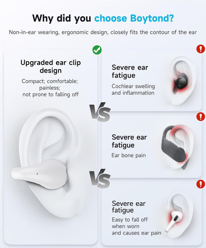 Ultra Open Ear Earbuds - Ergonomic Clip-On Earbuds, Small Bone Conduction Over-The-Ear Headphones with Waterproof Design, Perfect Running Headphones for Sports and Fitness, Velvet White