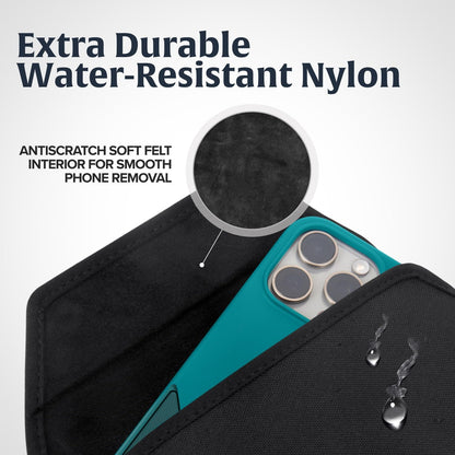 Turtleback Belt Clip for iPhone 16 Pro, 16e, 15 pro 14 Pro 13 Pro -Medium- Fits w/Shockproof Commuter Style Cases, Premium Black Nylon, Horizontal Belt Holder, Magnetic Closure HD Rotating Clip