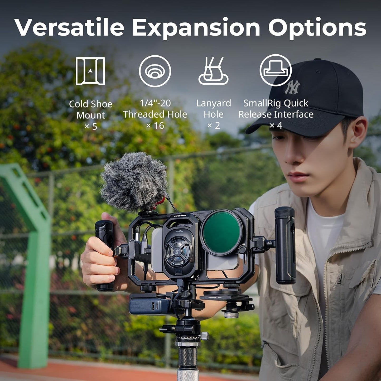 SMALLRIG All-in-One Cooling Dual Handle Phone Cage Kit for iPhone 17/16/Android, 15W Active Cooler & 4-in-1 USB-C Hub, Universal Compatibility 2.5-3.1" Phones, for Live Streaming- 5276