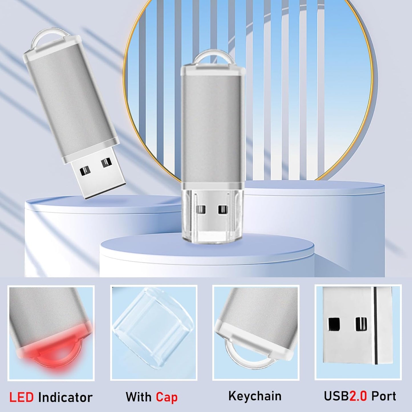 USB Thumb Drive 16GB Flash Drives 20 Pack, Nicepicten Memorias USB 2.0 Memory Stick FAT32 Flash Zip Drive 16 GB Jump Drives Multipack Pendrive with Landards and Lables (Sliver 16GB, 20 Pieces)