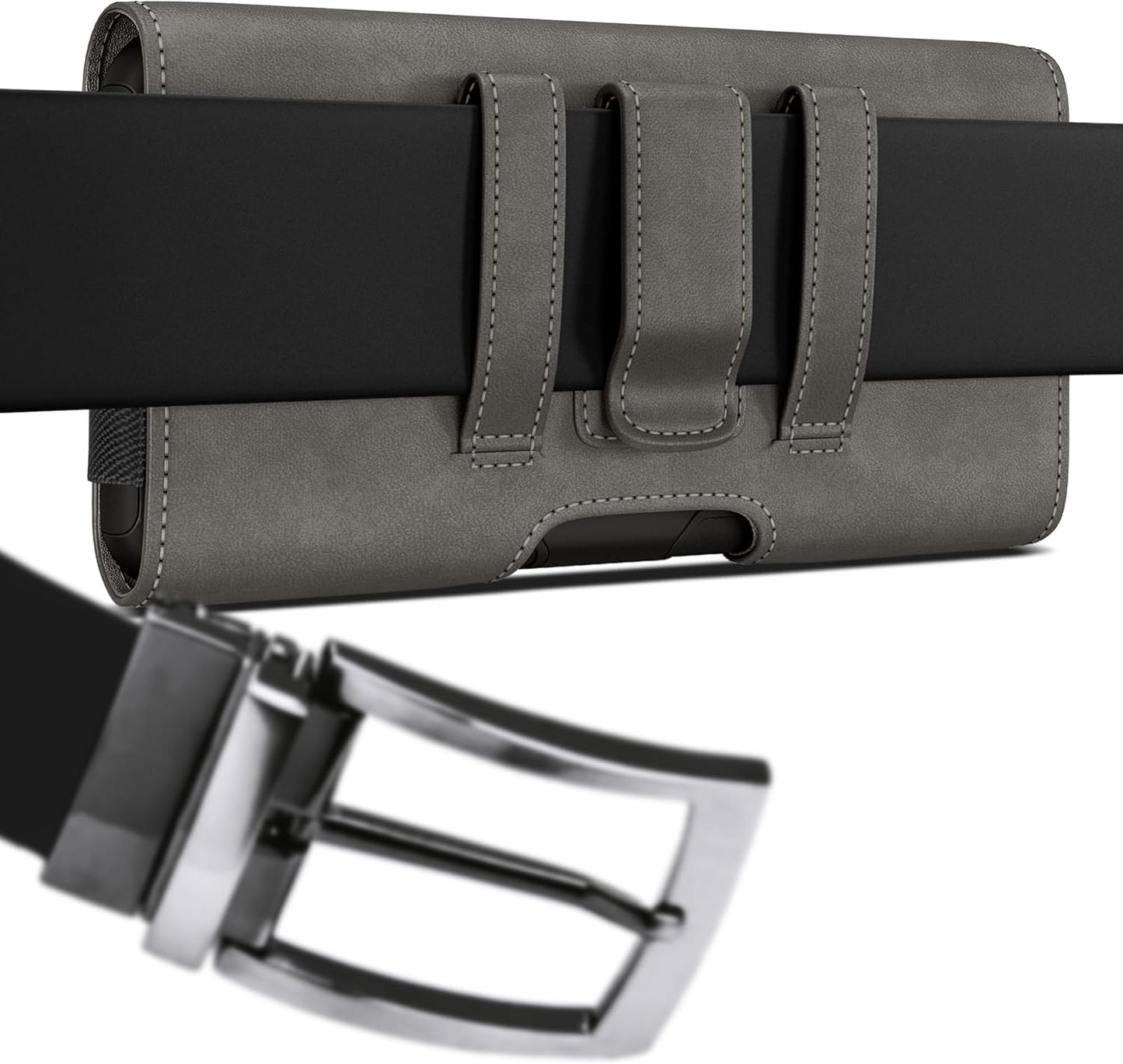 Holster for Samsung Galaxy Ultra S25 S24 S23 S22 S21 A73 A54 A53 A35 A34 A33 A32, Google Pixel 8 9 Pro XL, Extra Large Cell Phone Belt Holder Case with Clip, Men's ID Card Pouch, Pewter X-Large