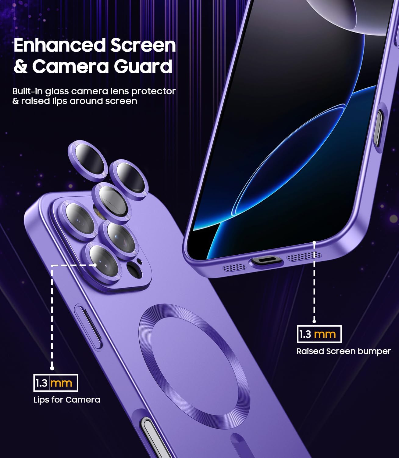 Magnetic for iPhone 16 Pro Case [Compatible with MagSafe][Built-in Camera Lens Protector] Slim Soft Silicone Bumper Shockproof Metallic Luster Phone Case (Purple)