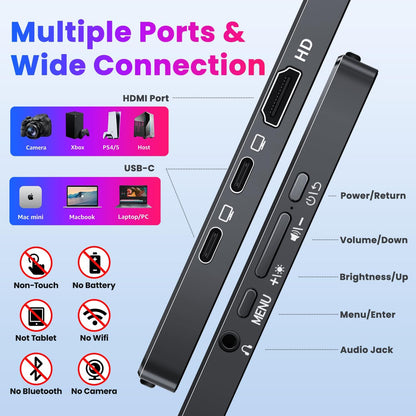 Portable Monitor 4K 15.6 inch UHD 3840X2160 100% sRGB USB-C HDMI IPS HDR External Second Screen Portable Travel Monitor for Laptop MacBook PS5/4 Xbox with Speakers, VESA Compatible