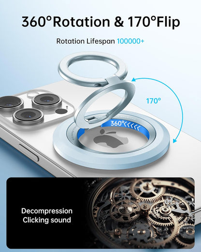 SYNCWIRE Magnetic Phone Ring Holder for MagSafe, 360° Rotation Dual Sided Magnet Grip Cell Phone Ring Stand Finger Kickstand Compatible with iPhone 16 15 14 13 12 Pro Max fits MagSafe - Blue