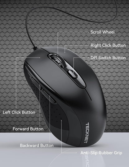 TECKNET Wired Mouse (Black)
