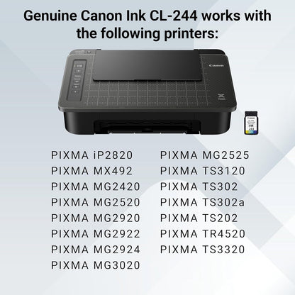 Canon CL-244 Genuine Color Ink Cartridge, Compatible with iP2820, MX492, MG2420/2520/2920/2922/2924/3020/2525, TS3120/302/302a/202/4520/3320