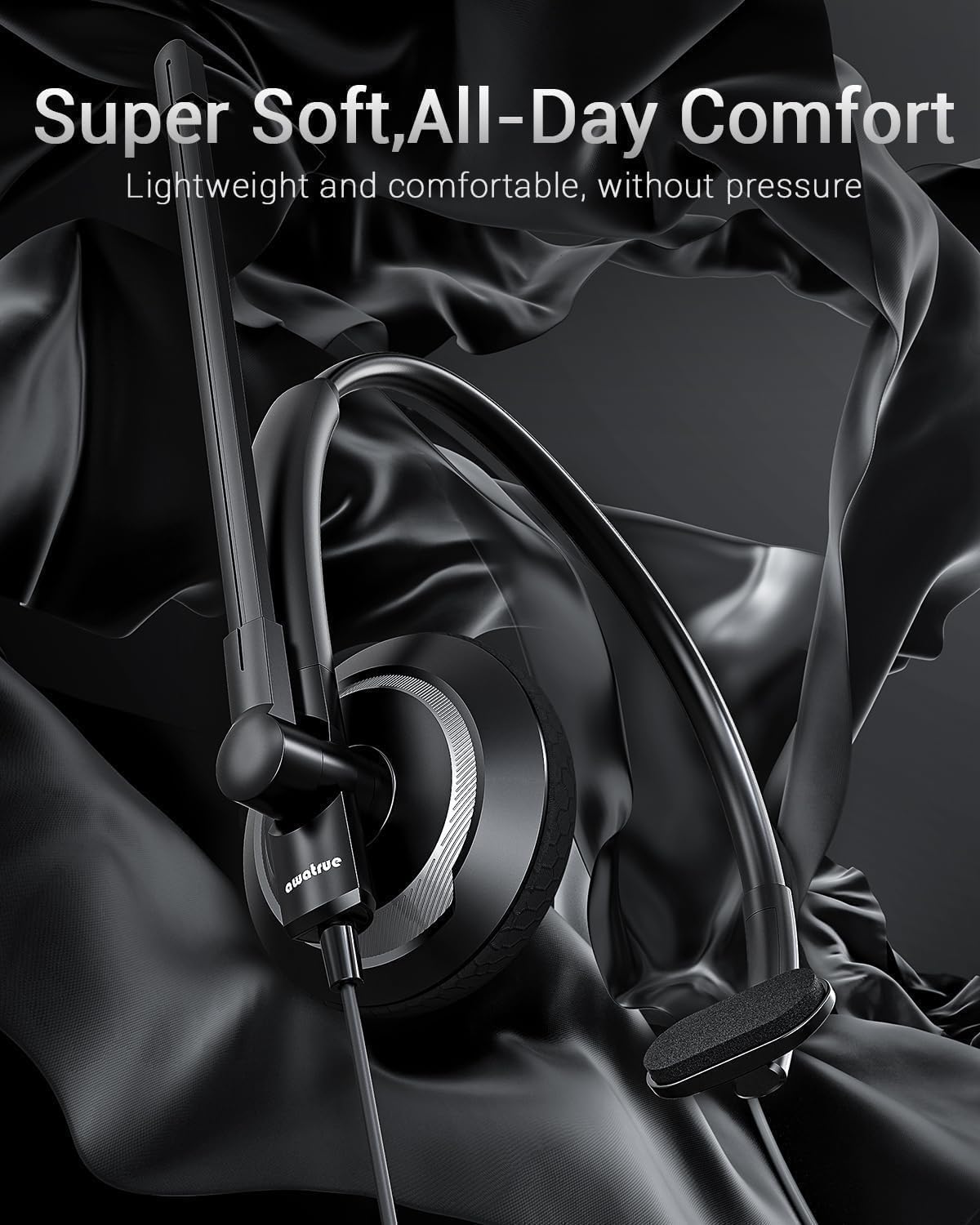 USB Headset with Microphone for PC - Lightweight Single-Ear Computer Headset, Crystal Clear Sound & Comfort Fit, Flexible Steel Headband (3.5mm+USB)