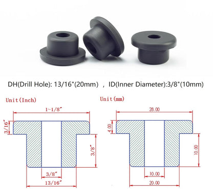 10 pcs 13/16" Drill Hole，3/8" ID Black Silicone Top hat Rubber Grommets for Wiring，Automotive，Firewall，Hole Plug，Desk，Screw，Water and Gas Pipe，Drain，House Siding，Cable Bushing，Glass，Wire Plug