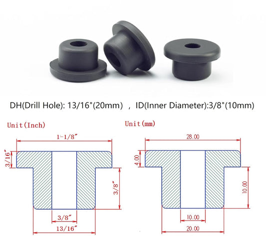10 pcs 13/16" Drill Hole，3/8" ID Black Silicone Top hat Rubber Grommets for Wiring，Automotive，Firewall，Hole Plug，Desk，Screw，Water and Gas Pipe，Drain，House Siding，Cable Bushing，Glass，Wire Plug