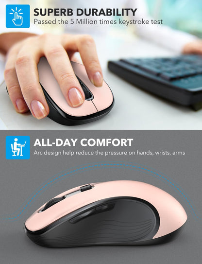 Trueque Wireless Mouse for Laptop, 2.4GHz Ergonomic Computer Mouse with Back & Forward Buttons, 3 Adjustable DPI Levels, 6 Buttons, Optical USB Cordless Mice for Windows Chromebook MacBook PC (Pink)