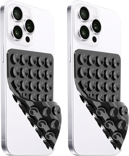 2 Pack Silicone Suction Cup Phone Case Mount Double Sided, Hands-Free Strong Grip Silicon Phone Holder, Non Slip Phone Accessories for Selfies and Videos (Black)