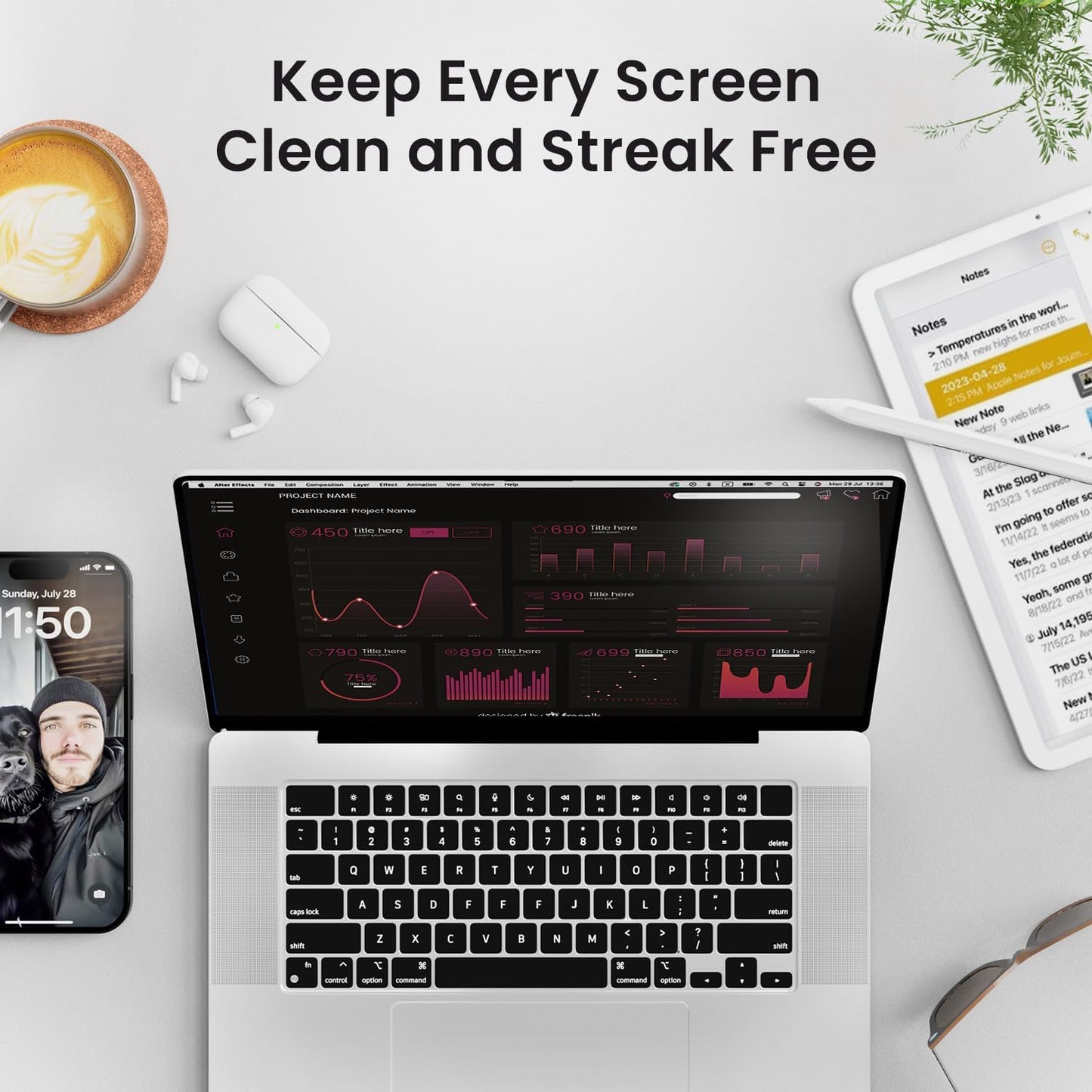 Screen Cleaner Spray - TV Screen Cleaner Spray and Microfiber Cloth kit, Computer Screen Cleaner & Car Screen Cleaner for TV, Monitor, Laptop, MacBook, iPad, iPhone and Electronic Devices - 2 Pack