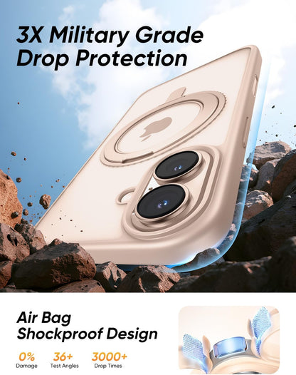 MAGIC JOHN 360° Rotatable Magnetic Invisible Stand for iPhone 16 Case [Camera Control Button] [Compatible with MagSafe] 16FT Shockof for iPhone 16 Case with Kickstand, Rose Gold