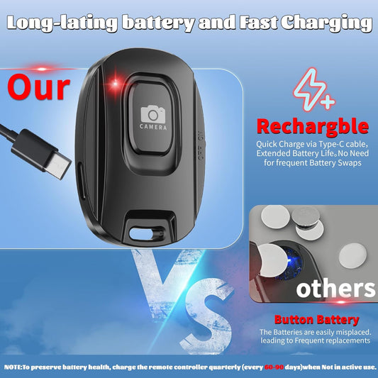 MAIRAN 2 Pack Rechargeable Wireless Camera Remote Shutter for iPhone and Android Smartphones, Bluetooth Phone Remote Control,Selfie Button for Photos and Videos Charging Cable and Wrist Strap Included