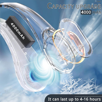 Portable Neck Fan, Bladeless Neck Fan, USB Rechargeable Personal Fan, 4000 mAh Battery Operated Fan, 3 Speeds Adjustable,Faster Cooling, Ultra Quiet, Suitable for Home, Office, Sports