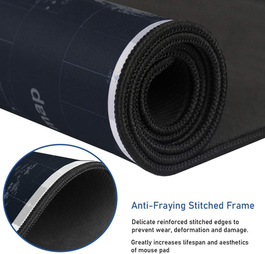 Large Extended Gaming Mouse Pad with Stitched Edges,(35.4X15.7In) Durable Non-Slip Natural Rubber Base, Waterproof Computer Keyboard Pad Mat for Esports Pros/Gamer/Desktop/Office/Home, Map