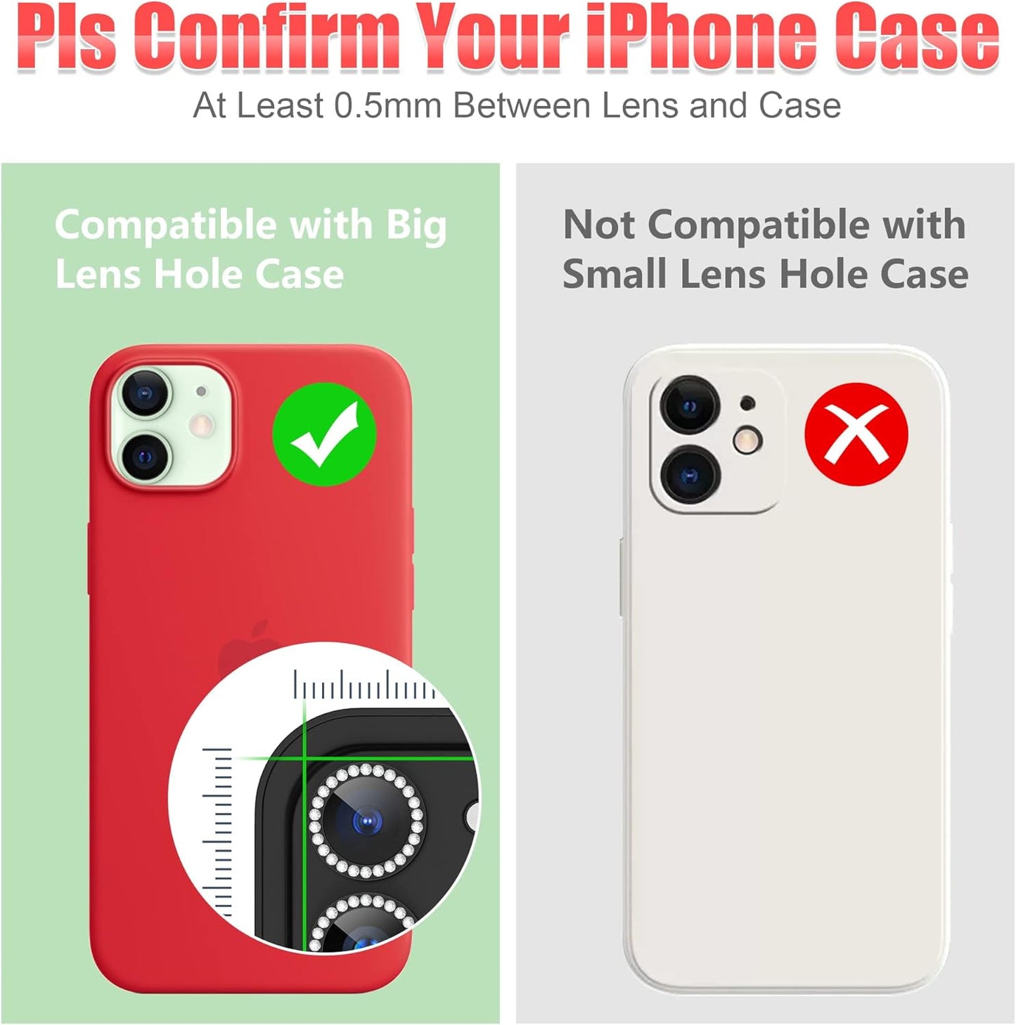 AGVEE 3+3 6 Pack for iphone 12 Pro/12/12 Mini/11 Pro Max/11 Pro/11 Camera Lens Cover Protector, Bling Diamond & Bling Glitter Metal Ring 9H Tempered HD Glass Camera Protector, Bling-Black