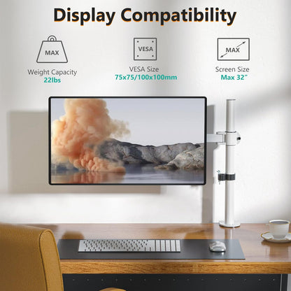 WALI Monitor Arm Mount for Desk, Single Computer Desk Mount, Monitor Bracket Mount Stand Single, up to 32 inch, 22 lbs (M001-W), White