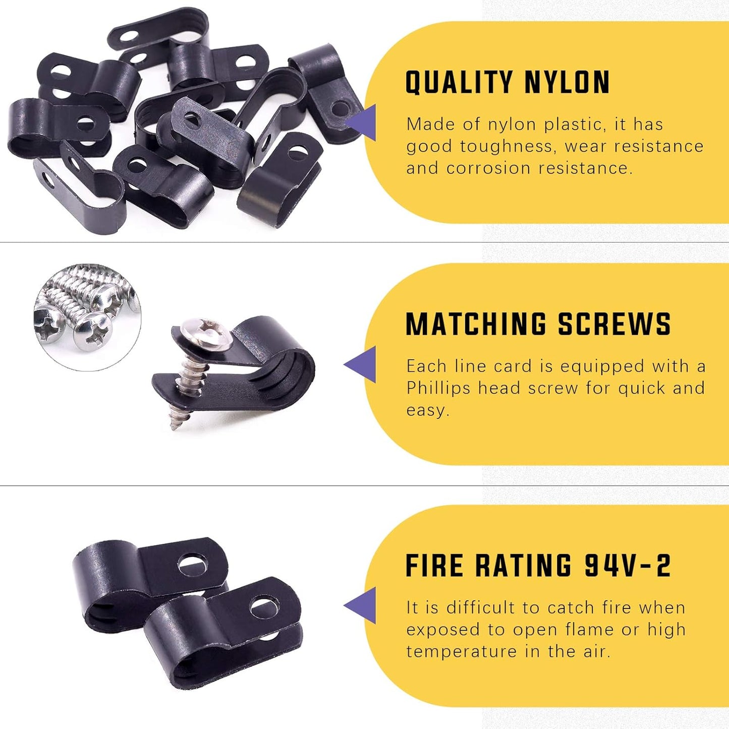 Swpeet 120 Pack Black 5/16 Inch Nylon Plastic R-Type Cable Clips Clamp Kit, Nylon Screw Mounting Cord Fastener Clips with 60 Pack Screws for Wire Management (5/16 Inch, Black)