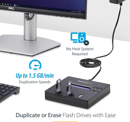 StarTech.com USB Flash Drive Duplicator and HDD/SSD Cloner Docking Station with LCD and Erase Modes, 1 to 2 Drive Copier, Sanitizer, and Dock (USBDUP12, SDOCK2U313R)