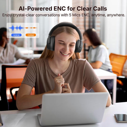 EarFun Tune Pro Active Noise Canceling Headphones, Wireless Bluetooth Headphones with 5 Mics, 120H Playtime, Bluetooth 5.4, Hi-Res Audio, Multipoint Connection, Custom EQ via App, Comfortable Fit