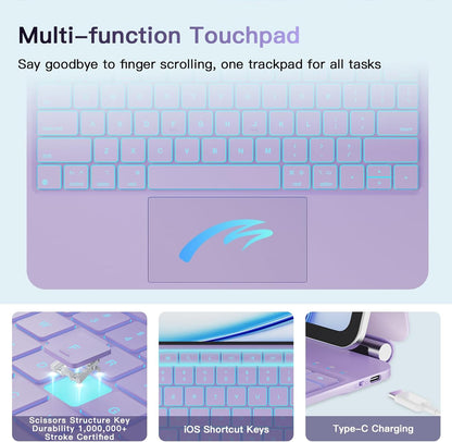 for iPad Air 13 inch Case with Keyboard (M3,2025 / M2,2024), iPad Pro 12.9 (6th/5th/4th/3rd Gen) Magic Keyboard, Springy Backlit Keys, Stain-Resistant Surface, Multi-Touch Trackpad, Purple