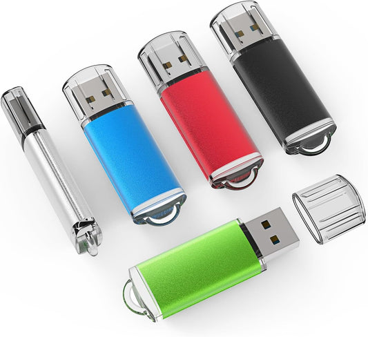 TOPESEL 5 Pack 1GB USB 2.0 Flash Drive Memory Stick Thumb Drives (5 Mixed Colors: Black Blue Green Red Silver)